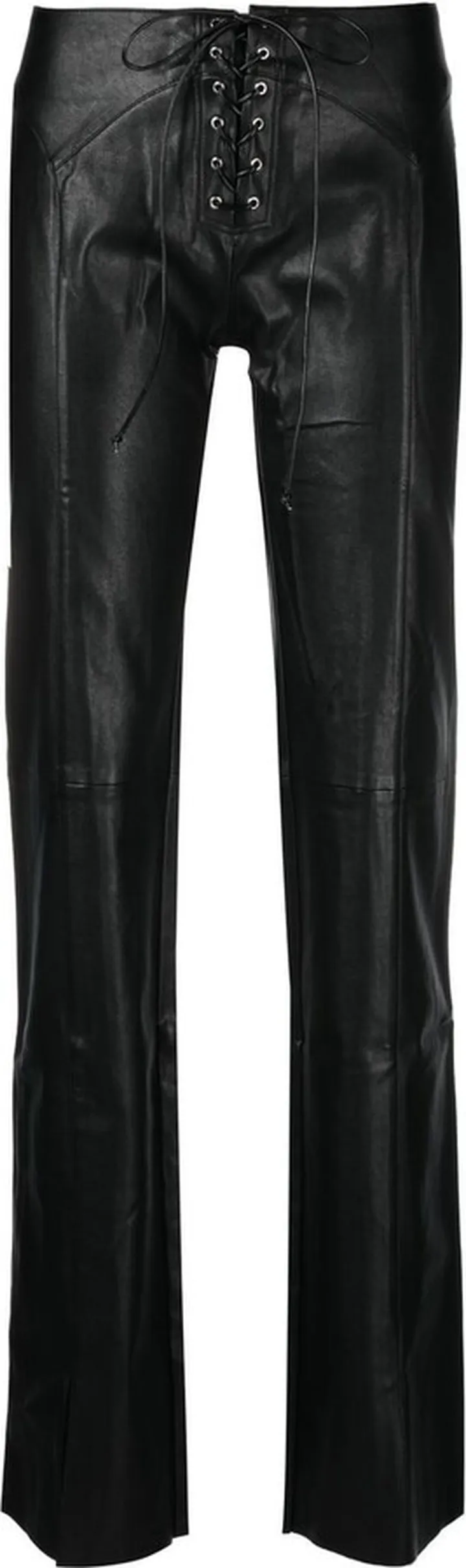 Lace-Fastened Faux-Leather Trousers