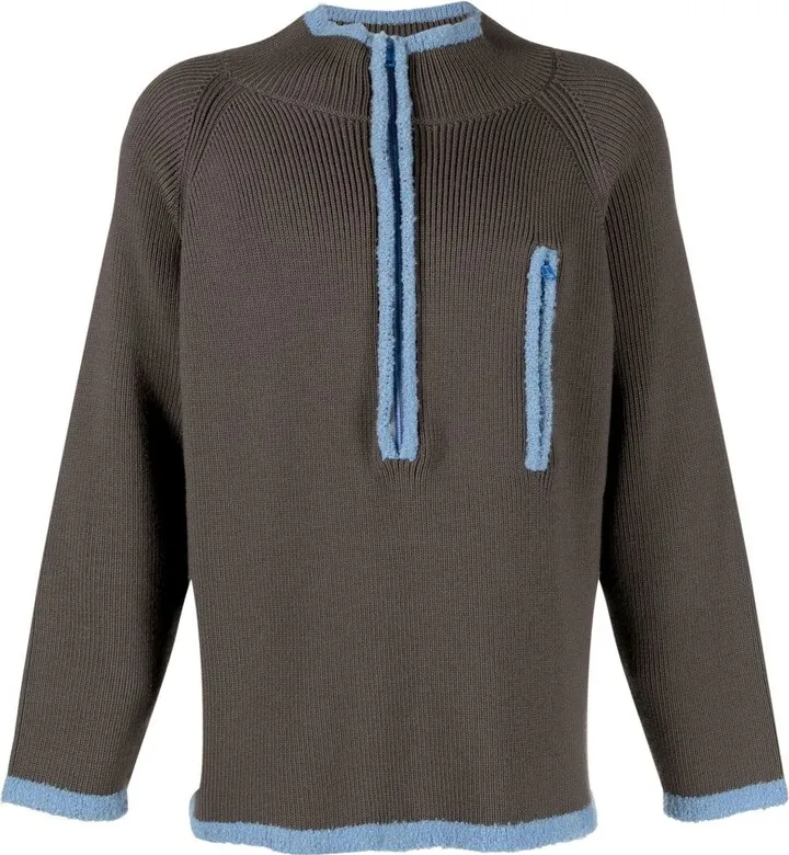 Zip-Front Knitted Sweater