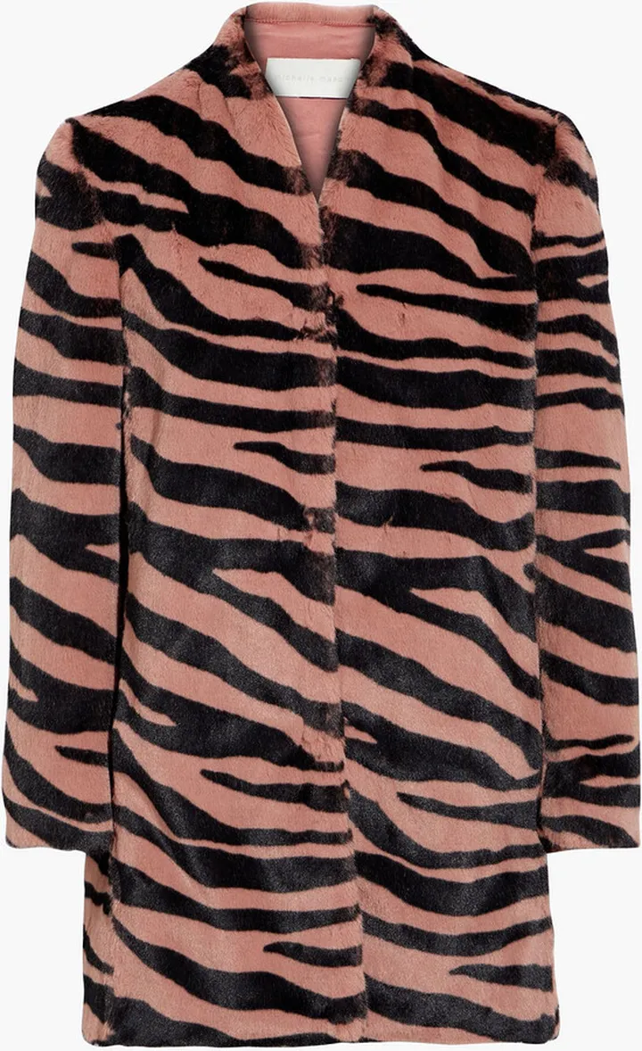 Zebra-print faux fur coat
