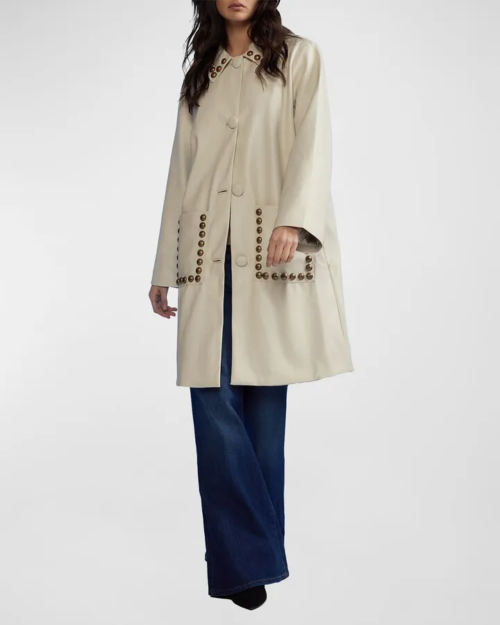 Stud-Embellished Vegan Leather Coat