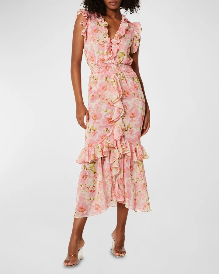 Kidada Sleeveless Tiered-Ruffle Chiffon Midi Dress