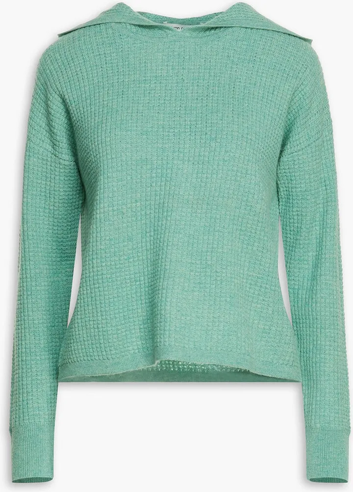 Mélange waffle-knit cashmere hoodie