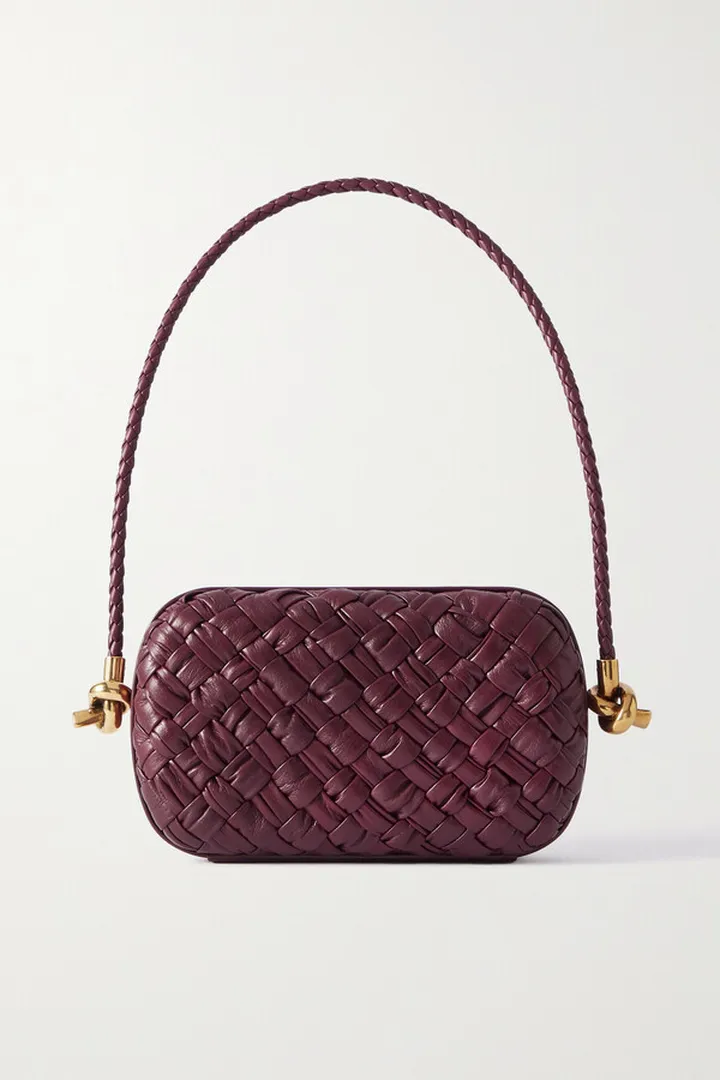Bottega Veneta - Knot Intrecciato Woven Leather Shoulder Bag - Burgundy