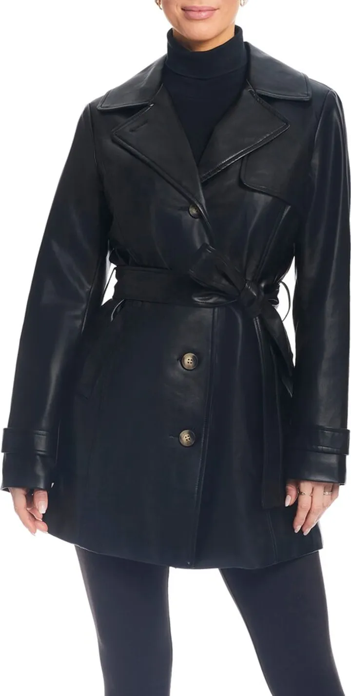 Faux Leather Trench Coat