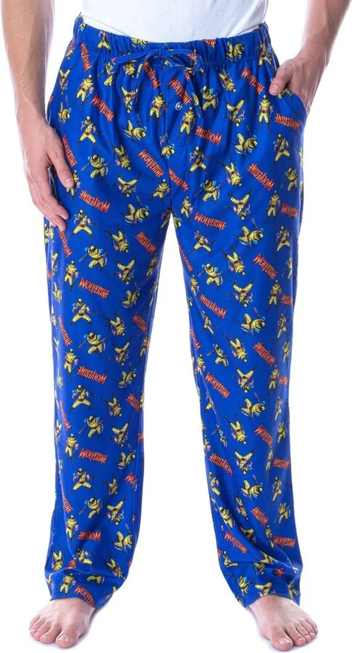 Marvel Men's X-Men Wolverine Allover Superhero Loungewear Pajama Pants (SM) Blue
