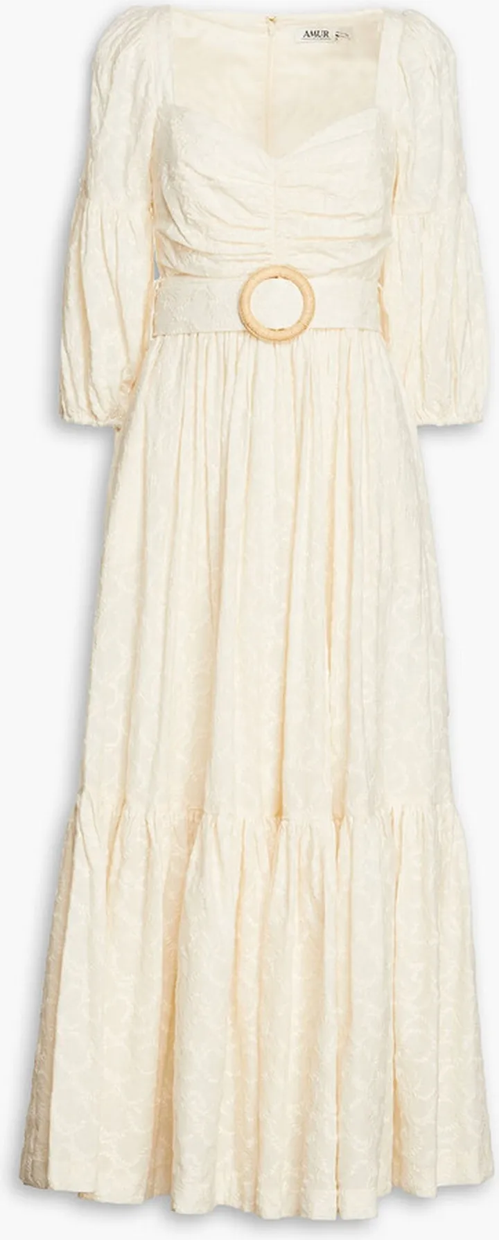Gathered embroidered organic cotton midi dress