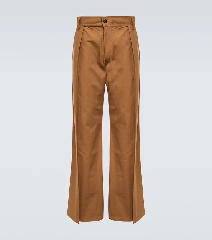 Wide-leg cotton-blend pants
