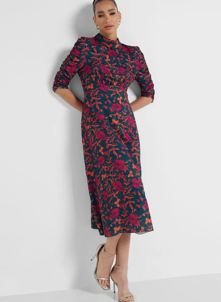 High Neck Printed Dress
