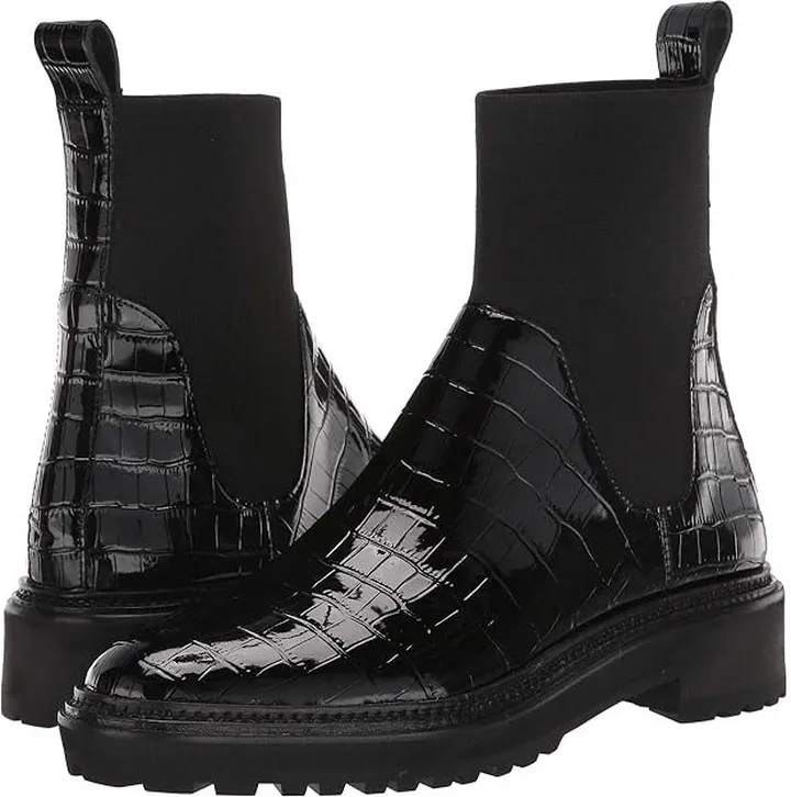Loeffler Randall Bridget Chelsea Combat Boot (Black Shiny Embossed Croc) Women's Shoes