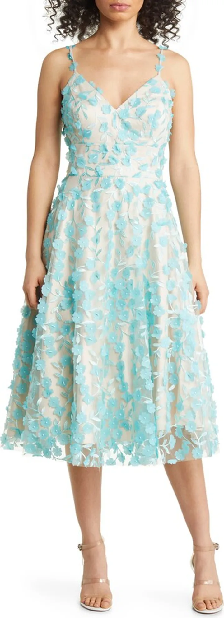 Floral Appliqué Cocktail Midi Dress