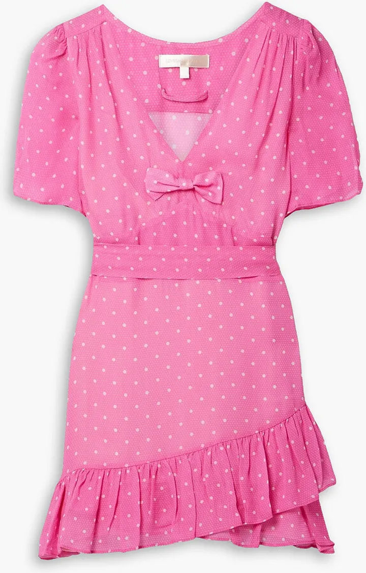 Azreal belted ruffled polka-dot crepe de chine mini dress