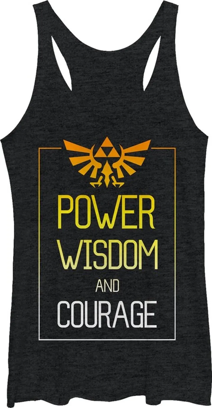 Women's Nintendo Legend of Zelda Power Wisdom Courage Racerback Tank Top - Black Heather - Medium