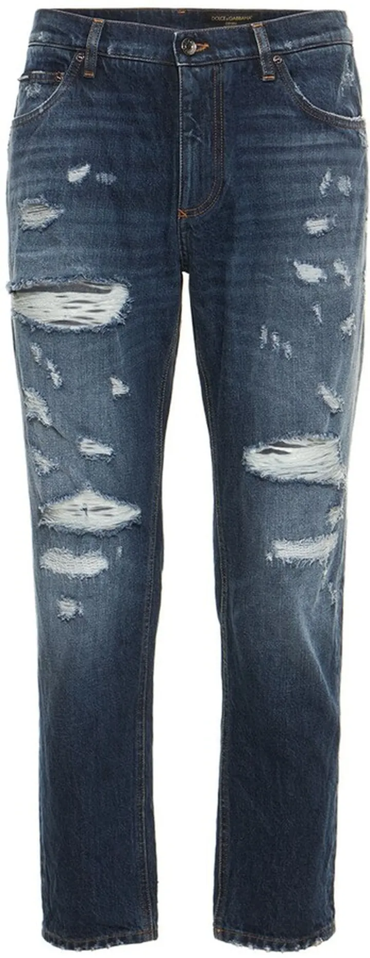 Distressed cotton denim jeans