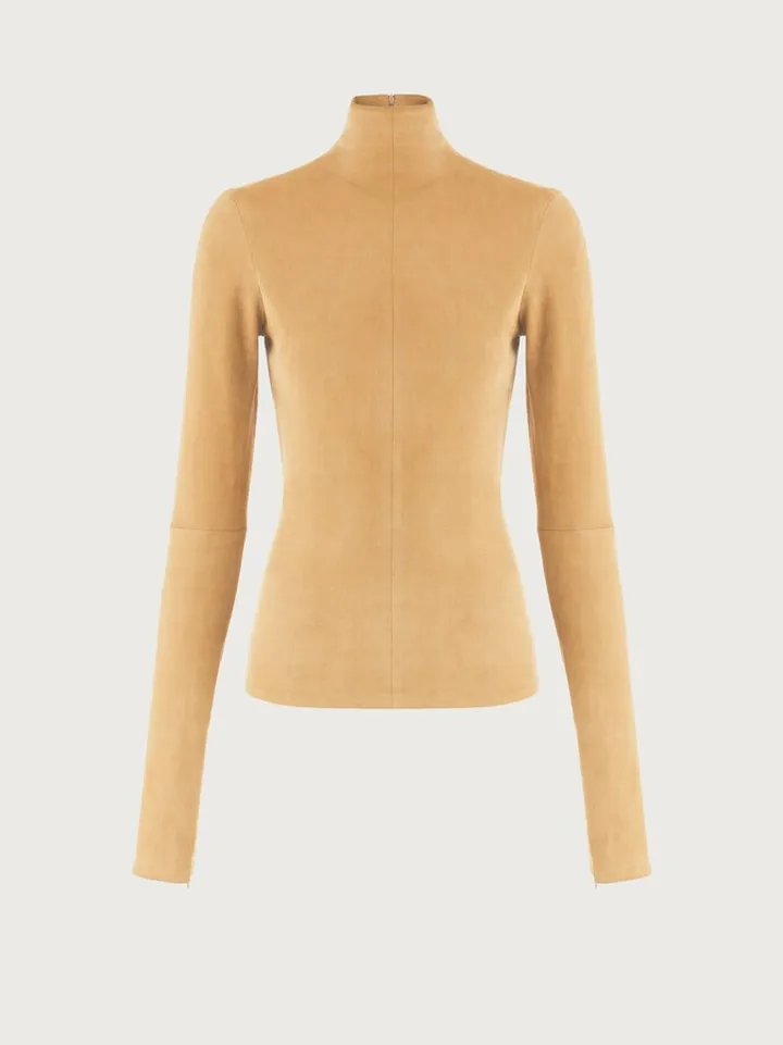 Ferragamo Women Suede stretch turtle neck Beige