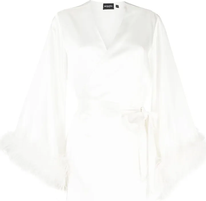 Eva feather-trim wrap dress