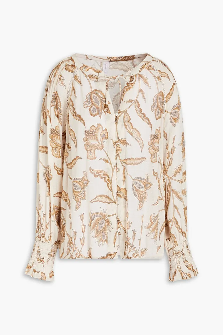 Amyris pintucked floral-print gauze blouse