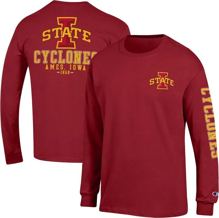 Men's Champion Cardinal Iowa State Cyclones Team Stack Long Sleeve T-shirt
