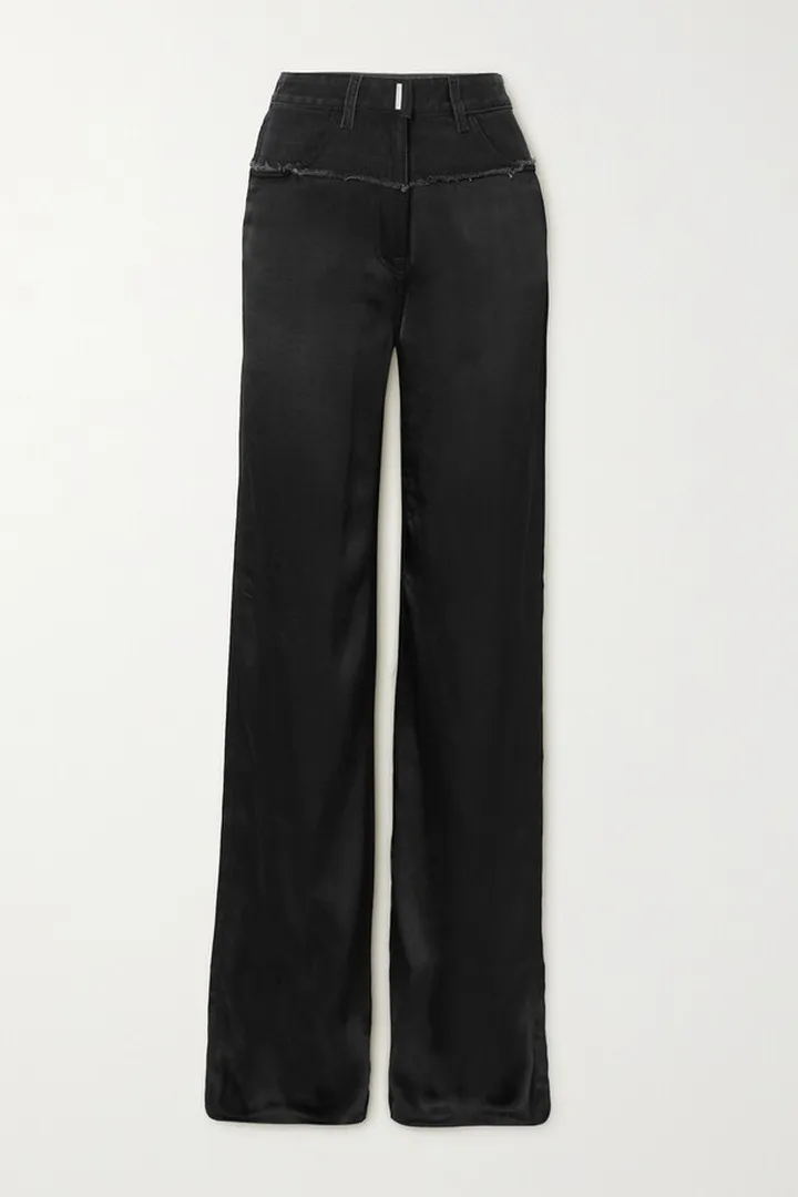 Givenchy - Distressed Denim And Satin Straight-leg Pants - Black