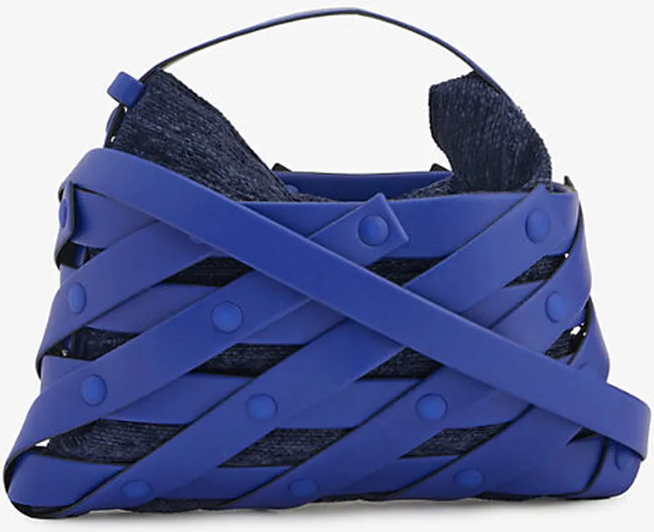 Womens Blue Violet Spiral Grid Faux-leather Shoulder bag