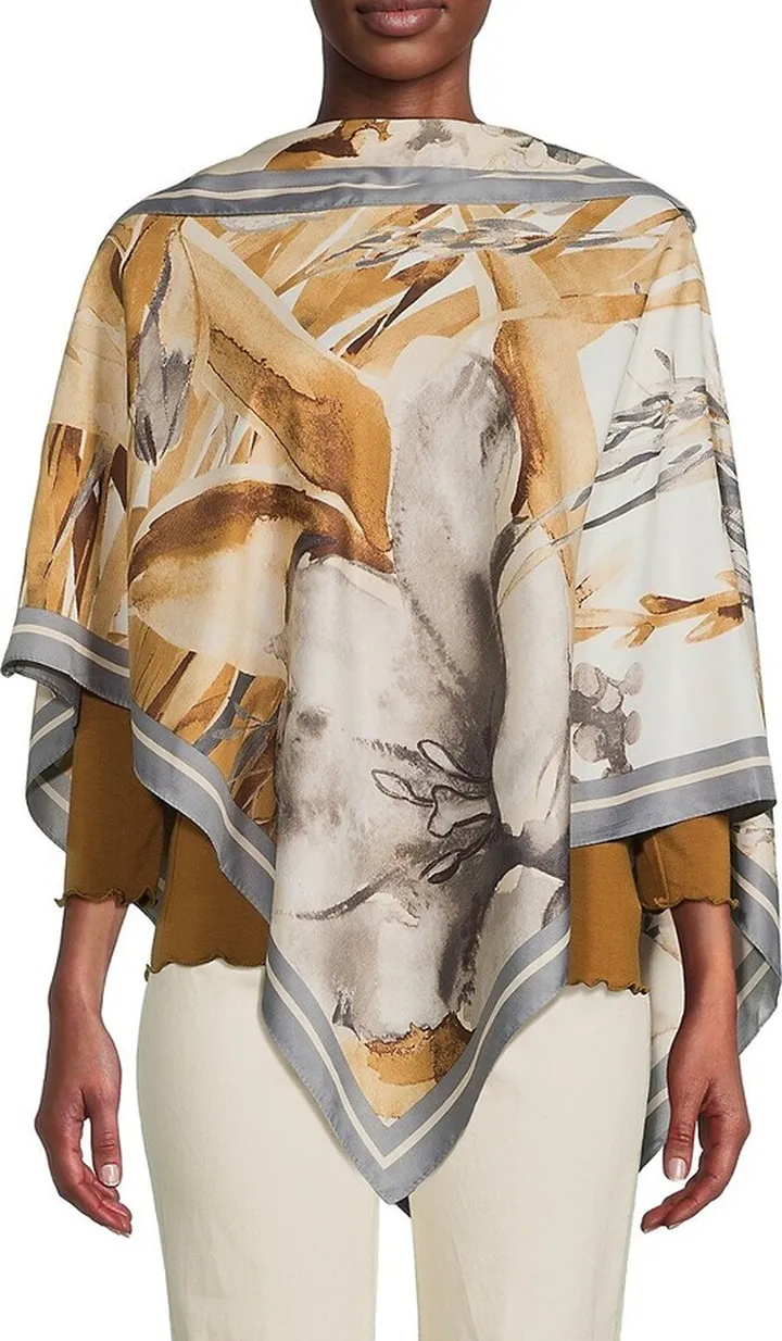 Watercolor Floral Print Poncho