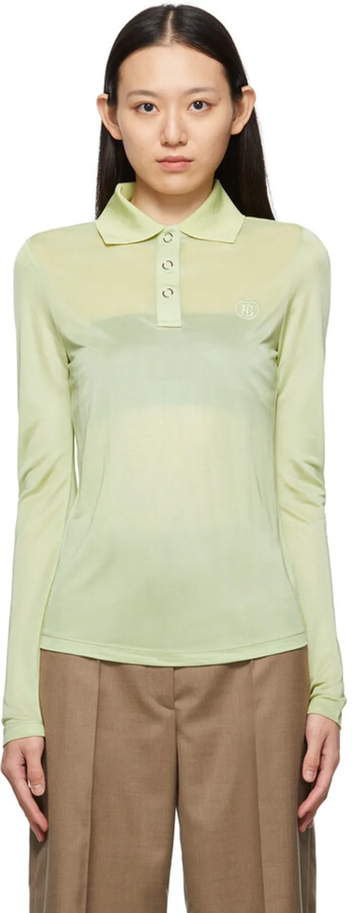 Burberry Green Louisa TB Long Sleeve Polo