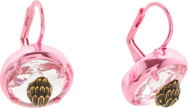 Pink Round Stone Leverback Earrings