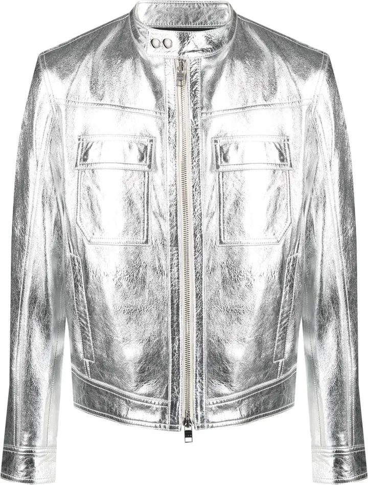 Irown metallic artificial-leather jacket