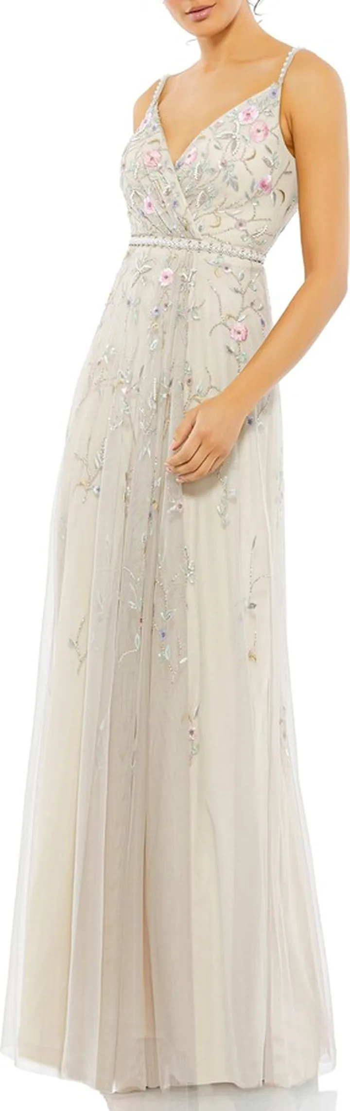 Beaded Floral A-Line Gown