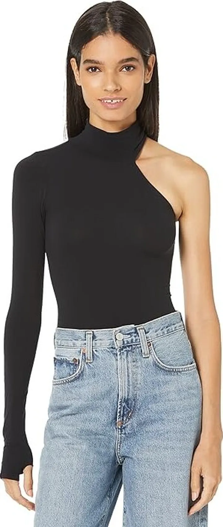 Commando Ballet Body One Shoulder Turtleneck Bodysuit KT047 (Black) Women's Jumpsuit & Rompers One Piece