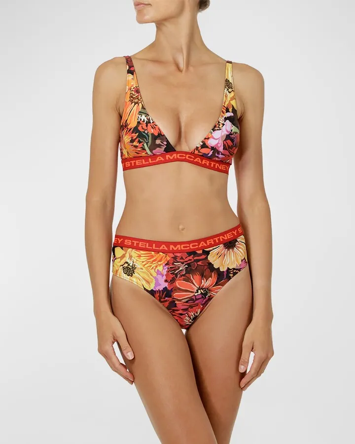 Sporty Logo High-Waist Bikini Bottoms