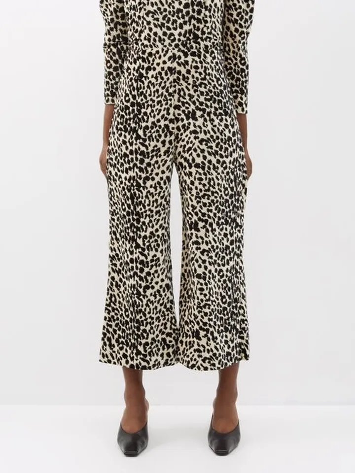 Leila Leopard-print Cotton-velvet Cropped Trousers