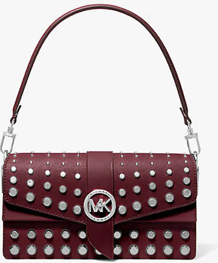 Greenwich Medium Studded Saffiano Leather Shoulder Bag