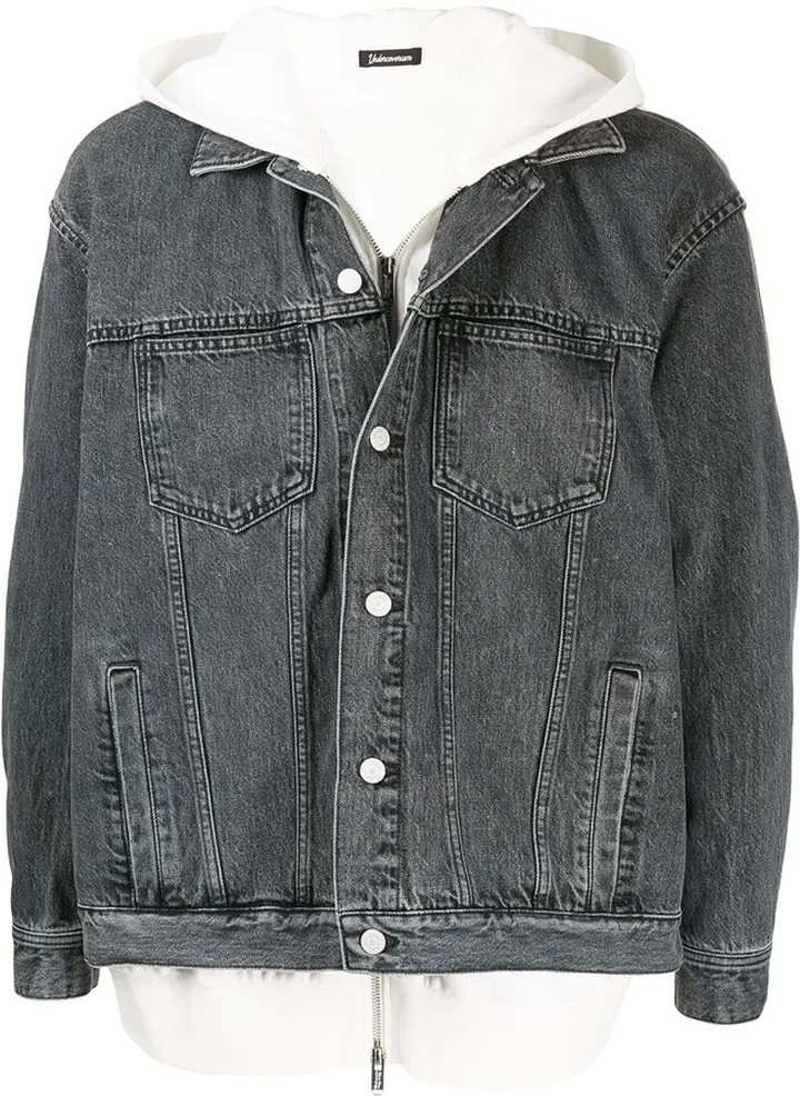 Hoodie-Layered Denim Jacket