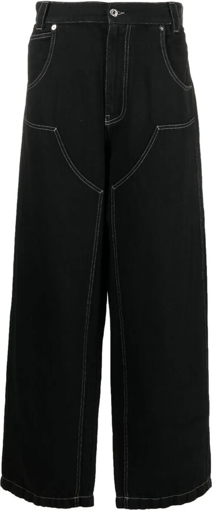 Contrast-Stitch Wide-Leg Jeans