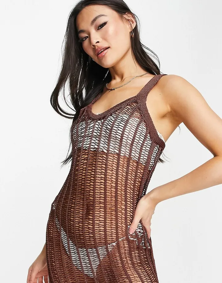 ASOS DESIGN maxi dress in beach open ladder stitch in brown