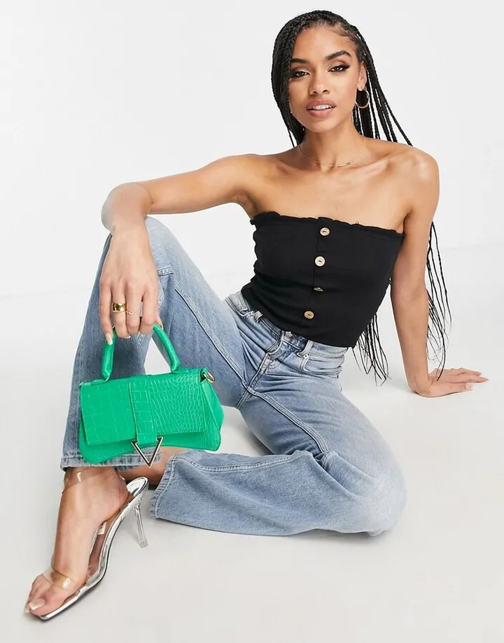 Trendyol button front bandeau top in black