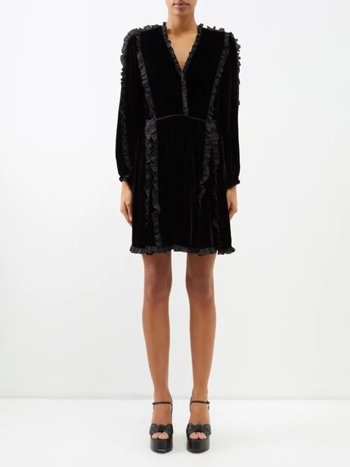 Erika Ruffle-trimmed Velvet Midi Dress