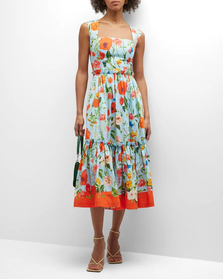 Claire Floral Tie-Back Midi Dress