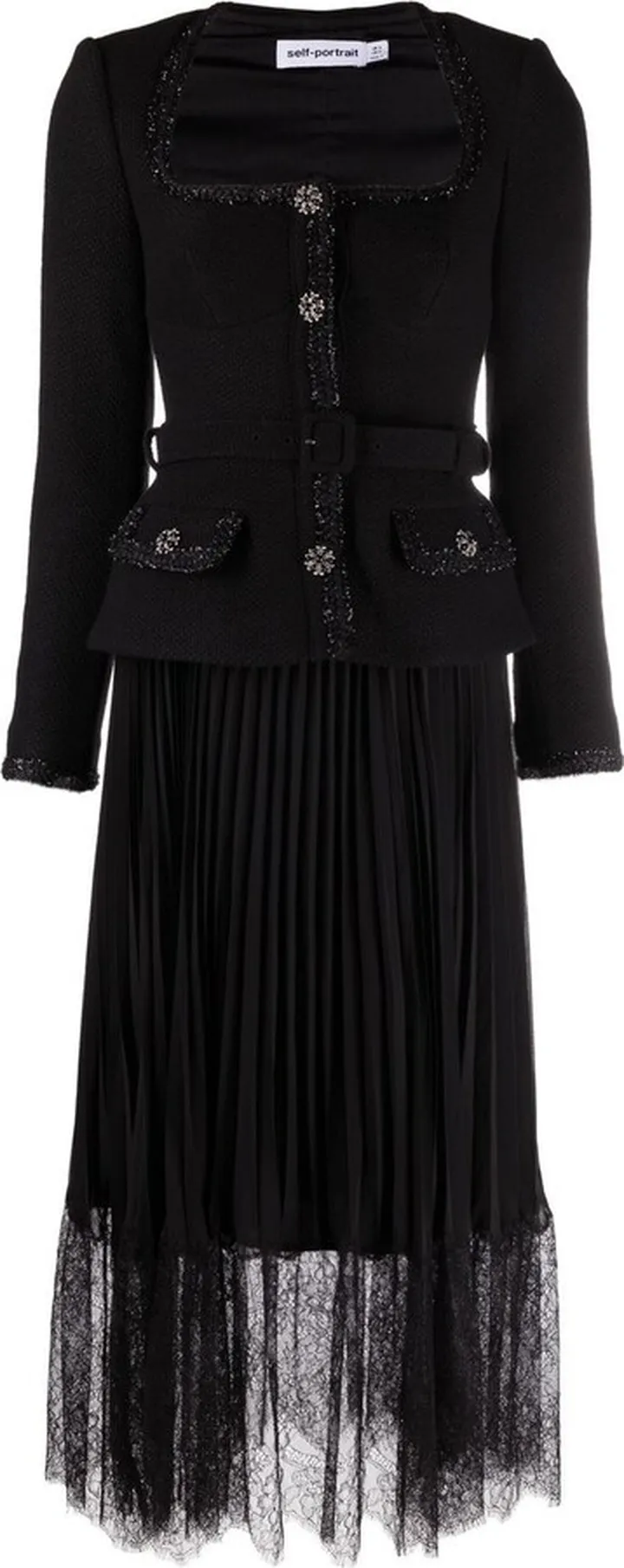 Crystal-Button Pleated Midi Dress