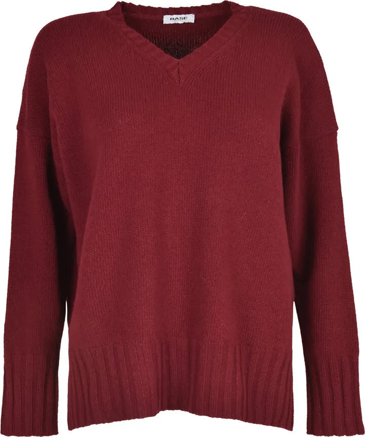 V-neck Rib Knit Plain Sweater