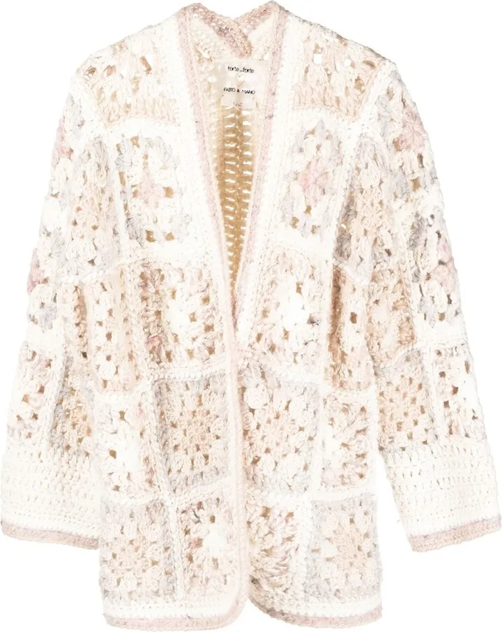 crochet-knit V-neck cardigan