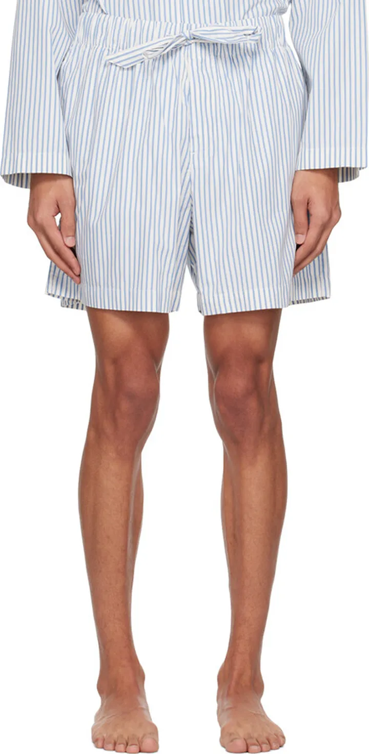 Tekla White & Blue Oversized Pyjama Shorts
