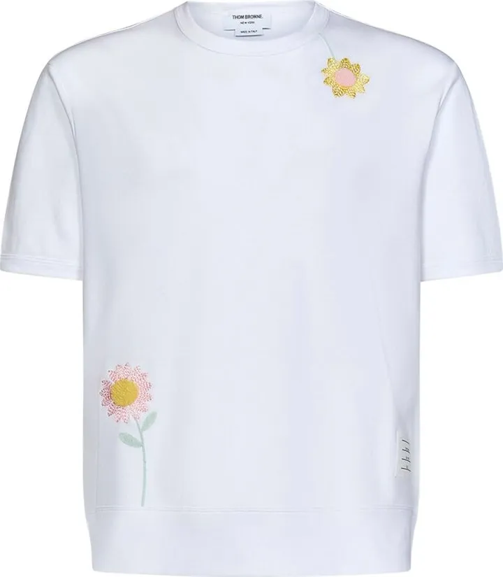 Thom Browne Floral-Embroidered Crewneck T-Shirt