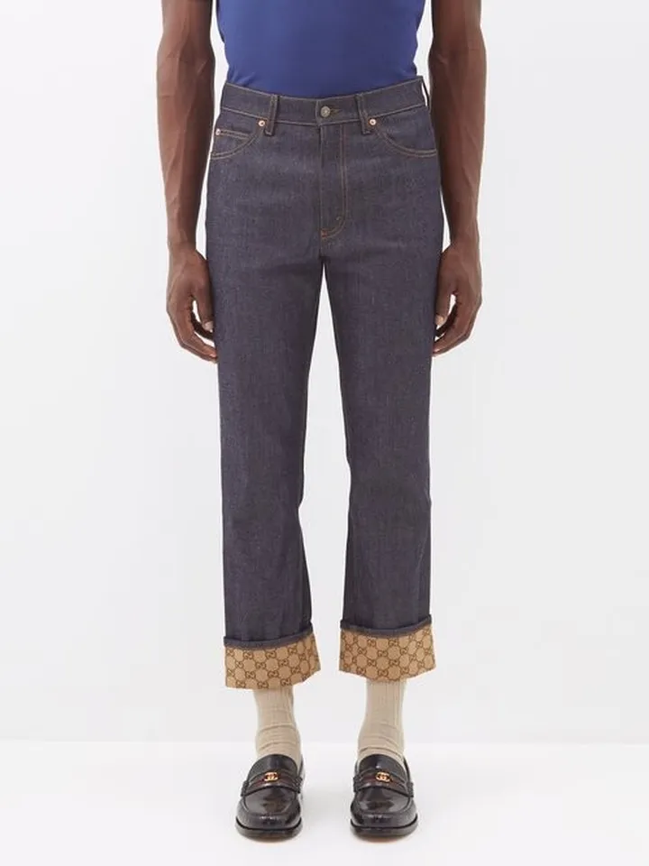 GG-canvas Cuff Tapered Jeans