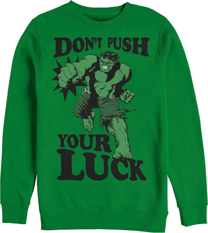 Men's Marvel St. Patrick's Day The Hulk Don't Push Your Luck Sweatshirt - Kelly Green - X Large