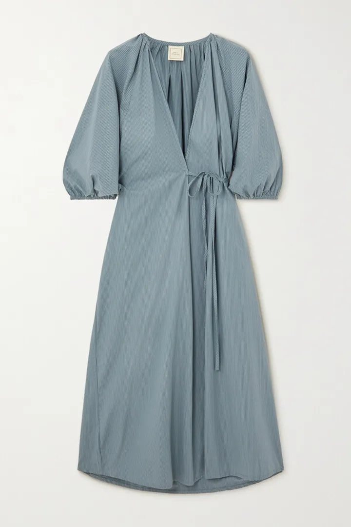 Deiji Studios - The Fold Striped Organic Cotton-poplin Midi Wrap Dress - Blue