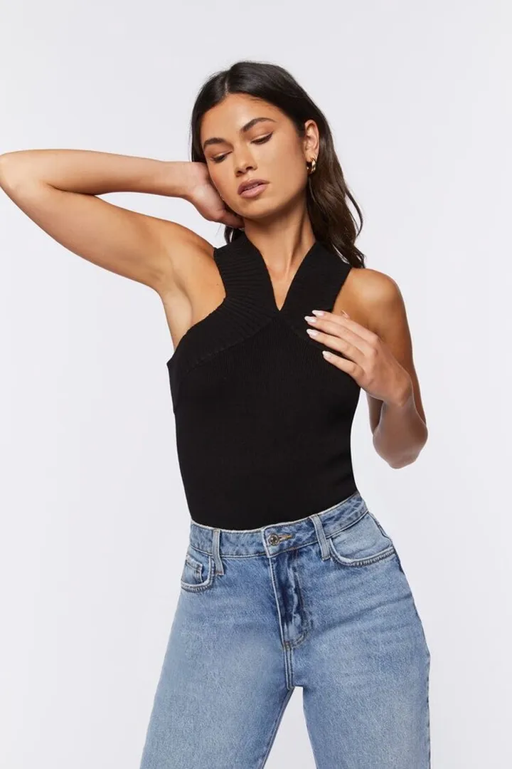 Sweater-Knit Sleeveless Bodysuit