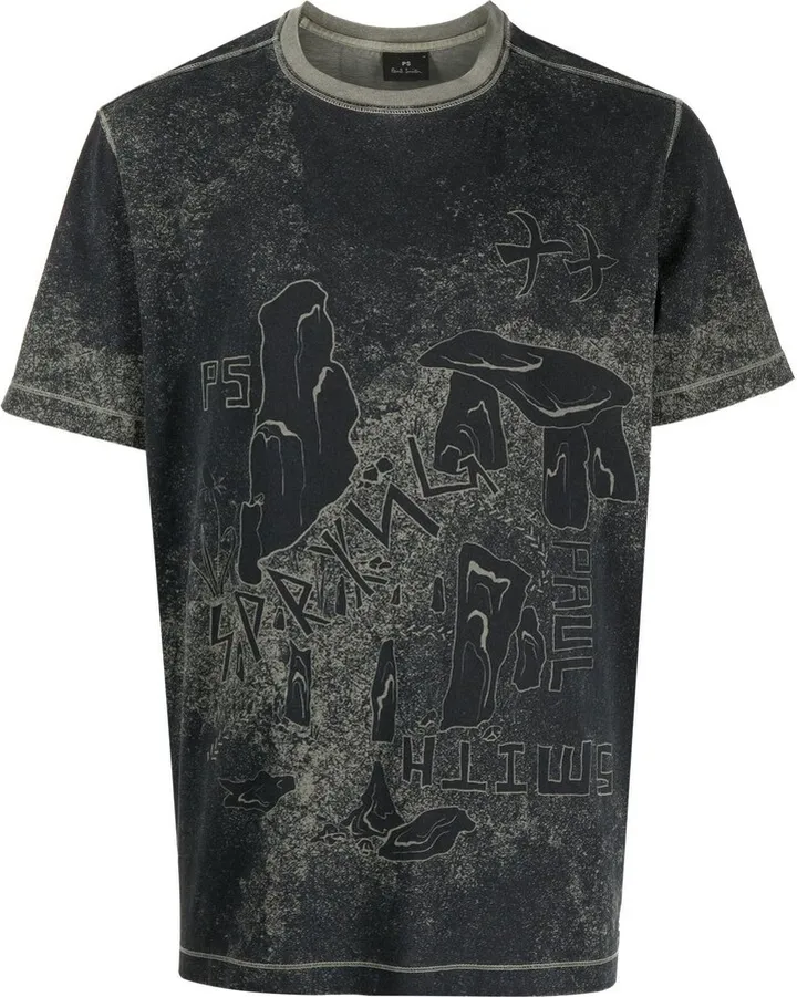 distressed-print cotton T-shirt