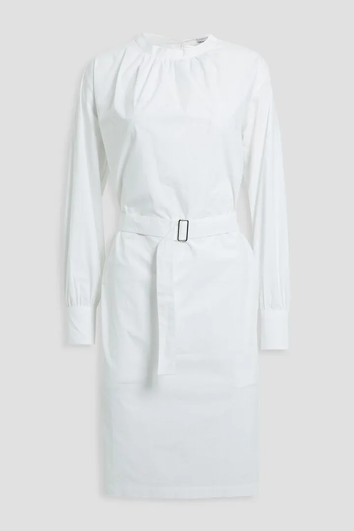 Belted cotton-poplin dress