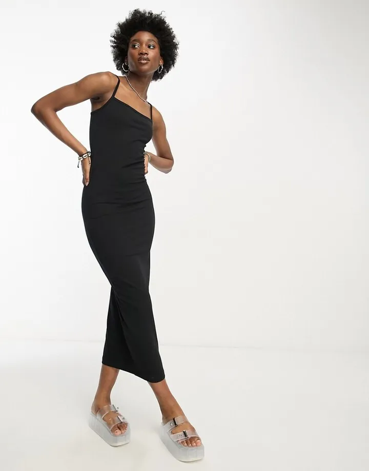 COLLUSION square neck cami maxi dress in black